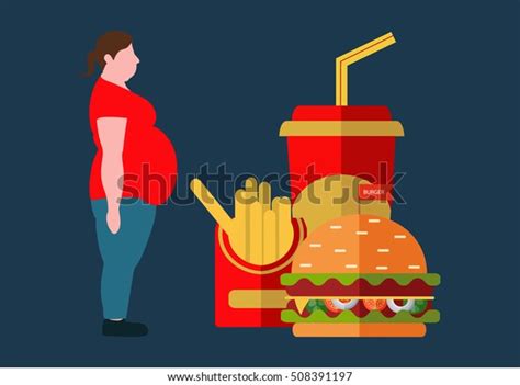 Fat Woman Fast Food Concept Healthy Stock Vector Royalty Free Shutterstock