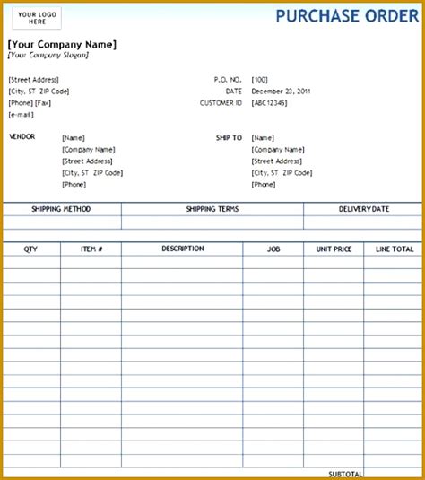 5 Blank Purchase Order Form Template Fabtemplatez