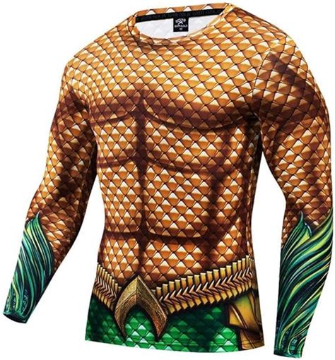 Kaopey Aquaman Costume T Shirt Mens Long Sleeve 3d Teen Shirt Super