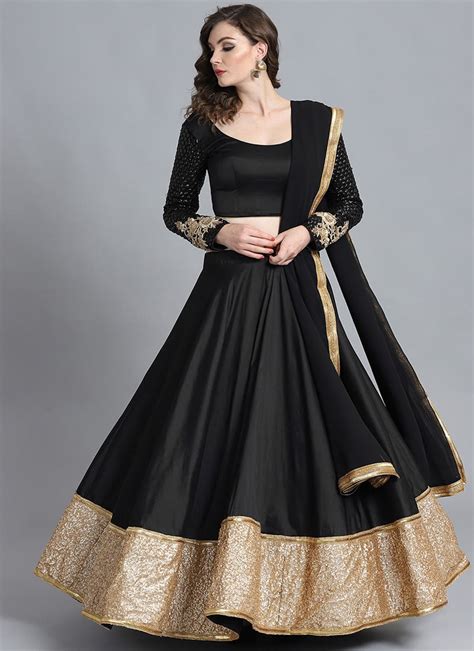 Shop Black Sequins Embroidered Lehenga Set Party Wear Made To Measure