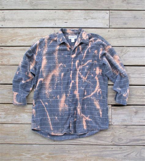 Custom Bleached Mens Flannel Shirt Large Cotton Plaid Etsy In 2021