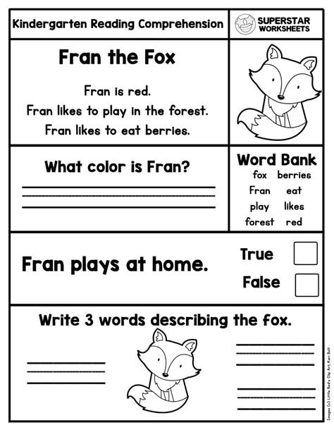 Kindergarten Reading Comprehension Worksheets Superstar 52 Off