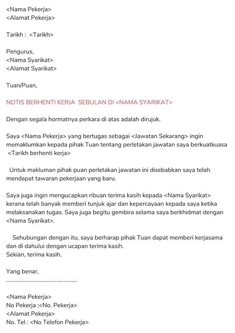 Contoh Surat Berhentikan Pekerja Malaysia Contoh Surat Berhenti Kerja
