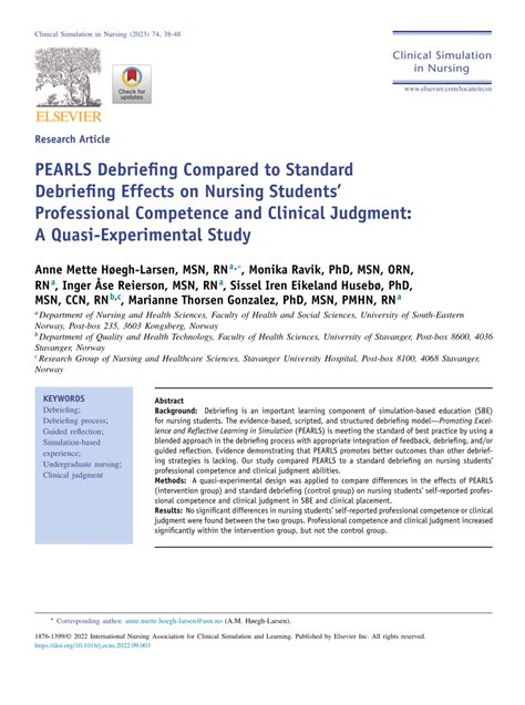 Pdf Pearls Debriefing Compared To Standard Debriefing Effects On