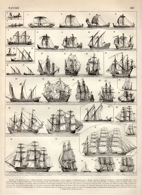 Old Ships Antique Print 1897 Vintage Lithograph Sailboat Etsy Old