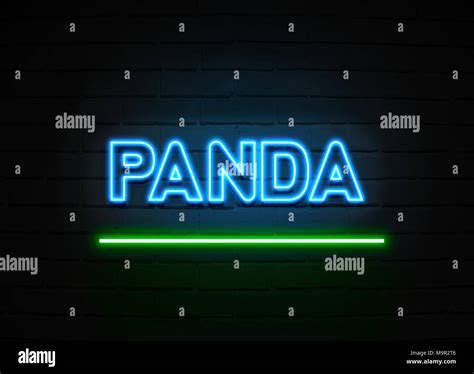 Panda Neon Sign Glowing Neon Sign On Brickwall Wall 3d Rendered