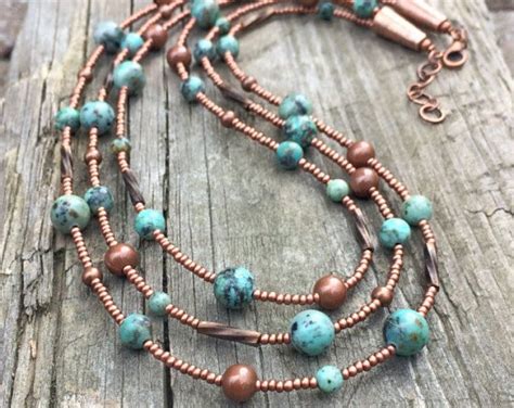 Turquoise Necklace Turquoise Jewelry Multi Strand Necklace Copper