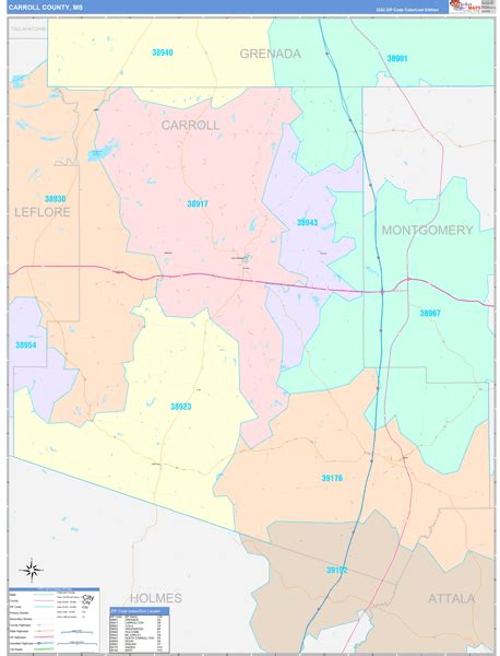 Carroll County Ms Wall Map Color Cast Style By Marketmaps Mapsales