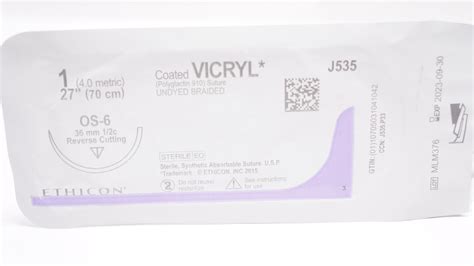 Ethicon J535 1 Vicryl Polyglactin Stre Os 6 36mm 12c Reverse Cutting