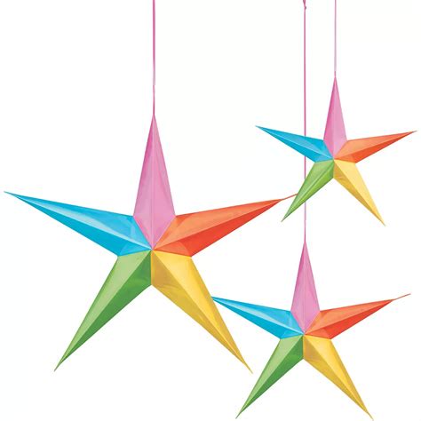 3d Multi Colored Star Decorations 3ct Solid Color Decorations Party