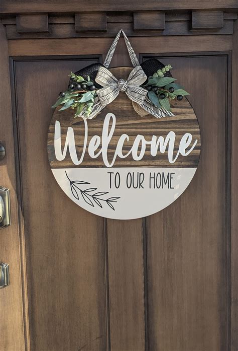 Welcome Door Hanger Welcome Wood Circle Sign Welcome Sign Etsy