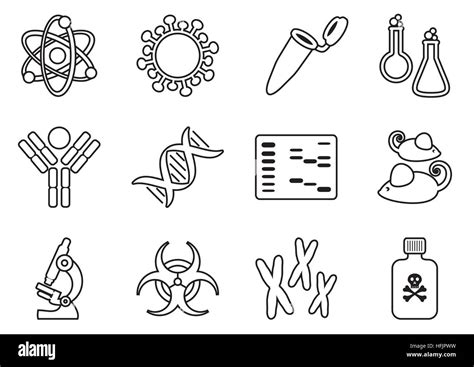 Modern Thin Line Molecular Biology Science Icon Collection Stock Vector