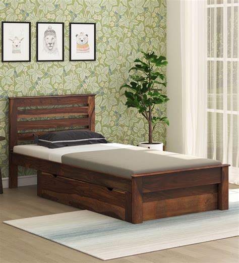 Buy Ramone Solid Wood Single Bed With Drawer Storage In Rustic Teak