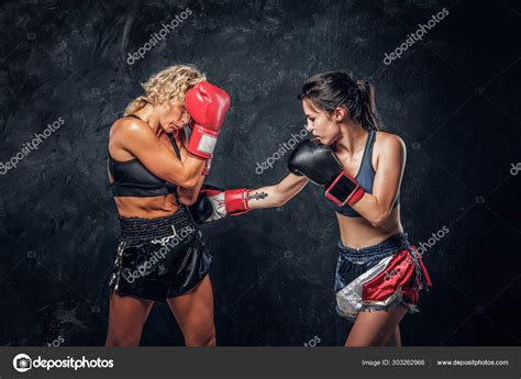 Fight Between Two Professional Female Boxers Stock Photo Fxquadro