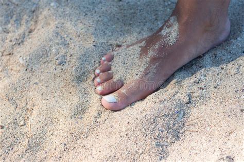 Bare Woman S Foot On The Sandy Beach Stock Photo Image Of Female