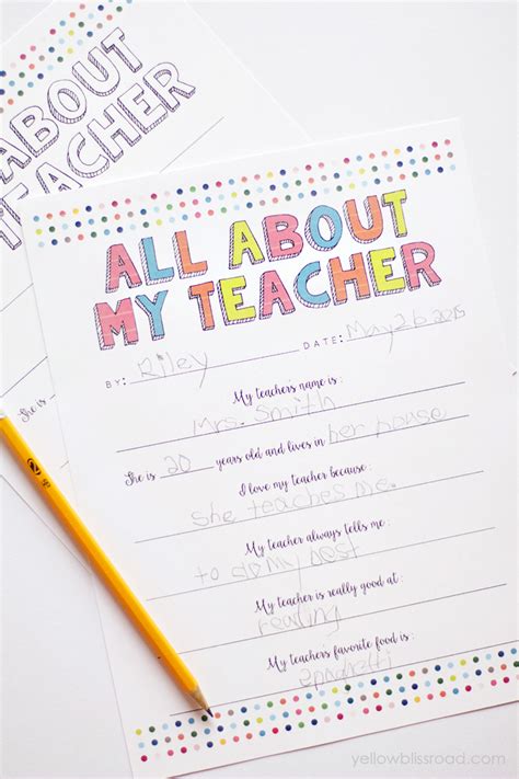 Free All About My Teacher Printable 247 Moms