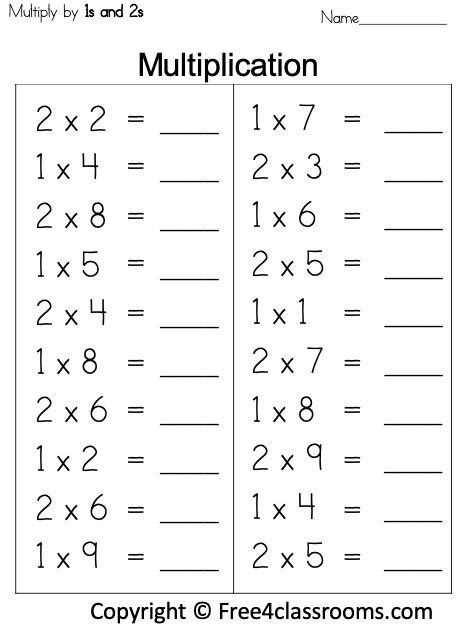 Printable Multiplication Worksheets By 2