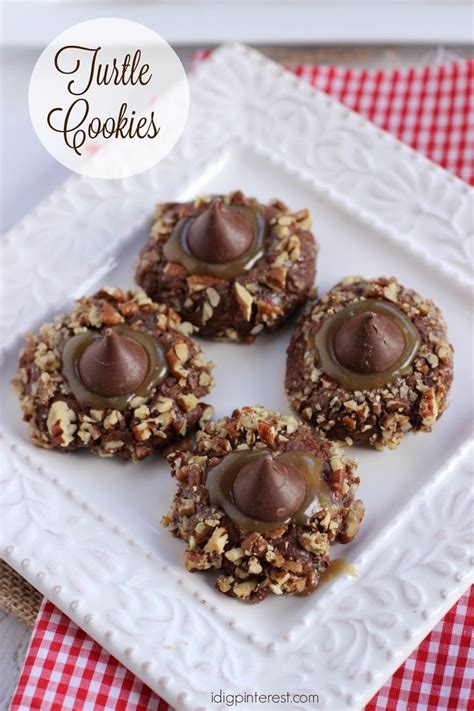 Caramel dessert topping like you put on top of ice cream is too runny. Chocolate Turtle Cookies | Chocolate turtles, Kraft ...