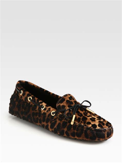 Tods Leopard Print Calf Hair Mocassin Loafers In Brown Tan Lyst