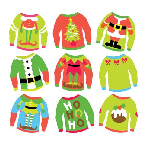 Christmas Ugly Sweaters Clipart And Vector Set Instant Etsy Uk