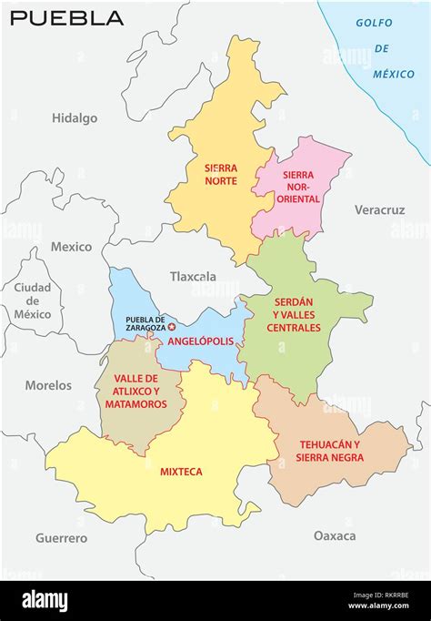 Administrativos Y Políticos De Puebla México Mapa De Vectores Imagen