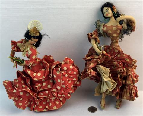 Lot Vintage 1950s Lot Of 2 Layna Spanish Dancer Dolls