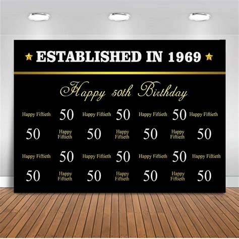 Buy Mehofoto Happy 50th Birthday Gold Backdrop Black Gold Step And