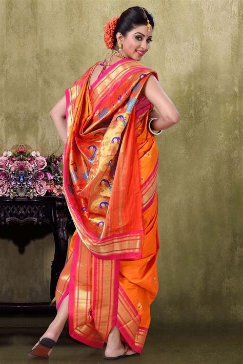 orange paithani saree orange and greens are classic colors for the paithani saree nauvari