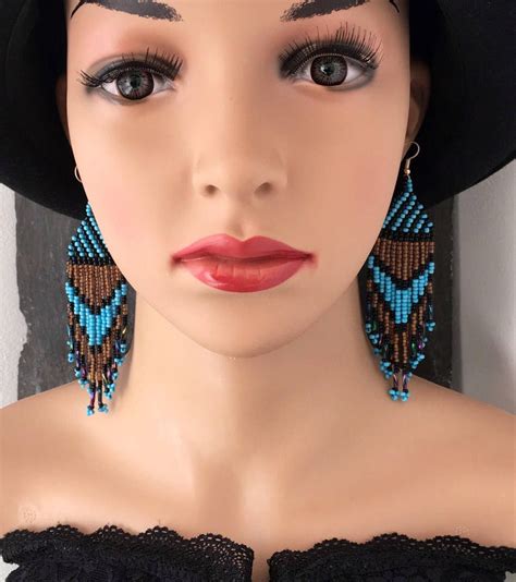 Turquoise Glass Seed Bead Fringe Earrings Native American Etsy