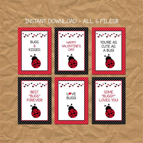 Instant Download Ladybug Lovebugs Kids Valentines Etsy Valentine