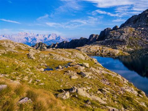 Lago Nero Cornisello Brenta Dolomites Norditalien Arkivfoto Bild