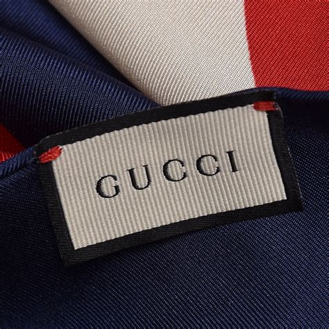 Gucci Silk Sylvie Stripe Web Logo Scarf Ivory Blue 437068