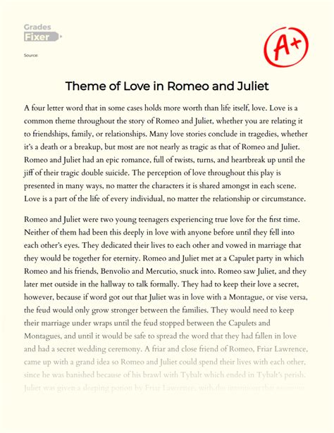 theme of love in romeo and juliet [essay example] 1071 words gradesfixer