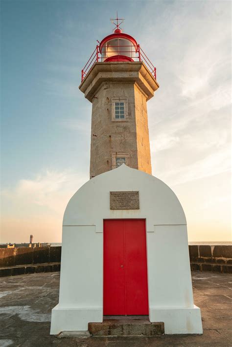 Farolim De Felgueiras Lighthouse With Sunset Porto Portugal Juli 5