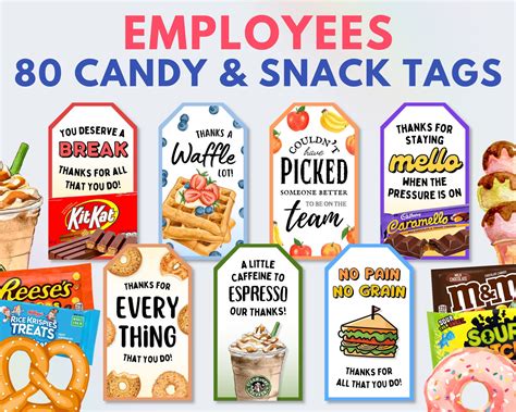 80 Employee Appreciation Tag Bundle Snack And Candy Bar T Etsy