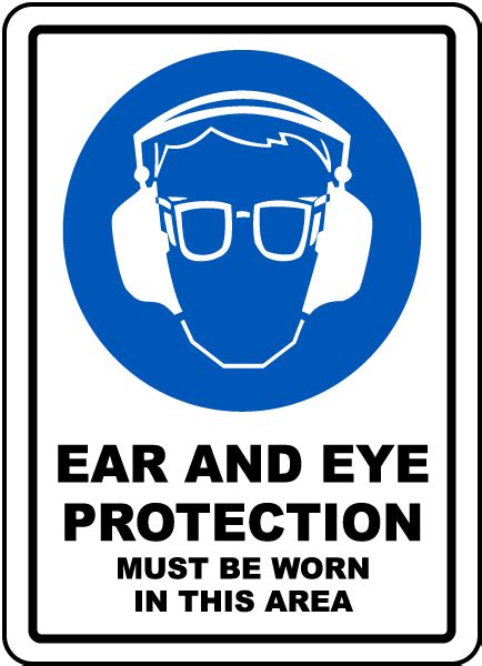 This eye protection sign is ideal for reminding people that eye protection must be worn. Ear and Eye Protection Sign I2452 - by SafetySign.com
