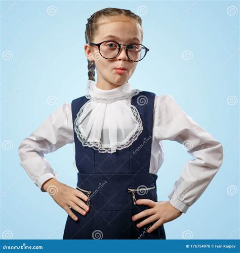 Cute Schoolgirl In Glasses Smile Implore Gesture Stock Photo Image Of