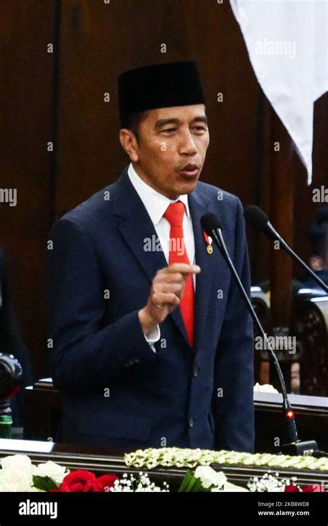 indonesian president joko widodo delivers his speech during his inauguration at the parliament