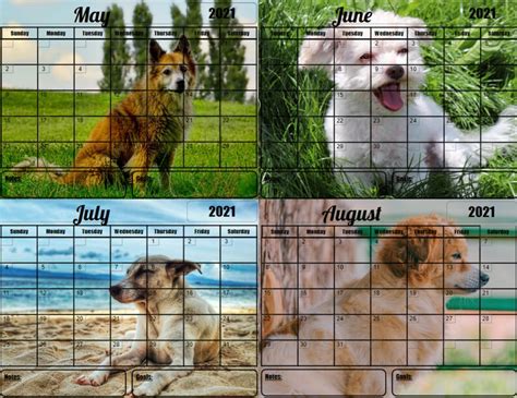 2021 Dog Calendar Printable Template 12 Month 85 X 11 Etsy