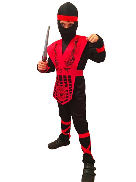 Kids Ninja Costume Red Black Suit Fancy Dress Mortal Kombat Gi Cobra 3