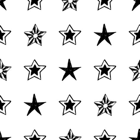 Seamless Background Of Doodle Stars Black Hand Drawn Stars On White