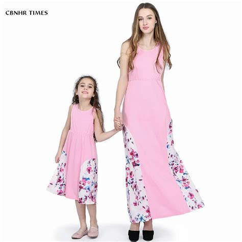 Patchwork Mother Daughter Dresses Mommy And Me Pink Long Dress