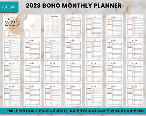 2023 Boho Monthly Planner Canva Editable Templates Planners Weekly