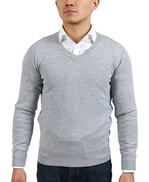 Real Cashmere Light Grey V Neck Fine Cashmere Blend Mens Sweater Xs For