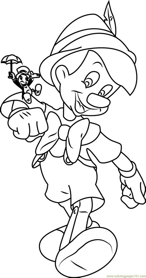 Pinocchio With Jiminy Cricket Coloring Page For Kids Free Pinocchio