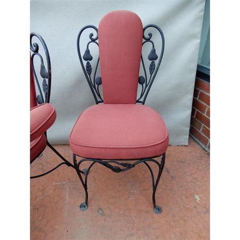 A collection of pictures of high end vintage wrought iron patio furniture. Salterini Wrought Iron Indoor Dining Set 7 Pieces | Chairish