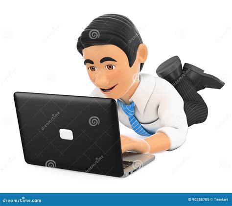 3d Businessman Lying Down With A Laptop Stock Illustration