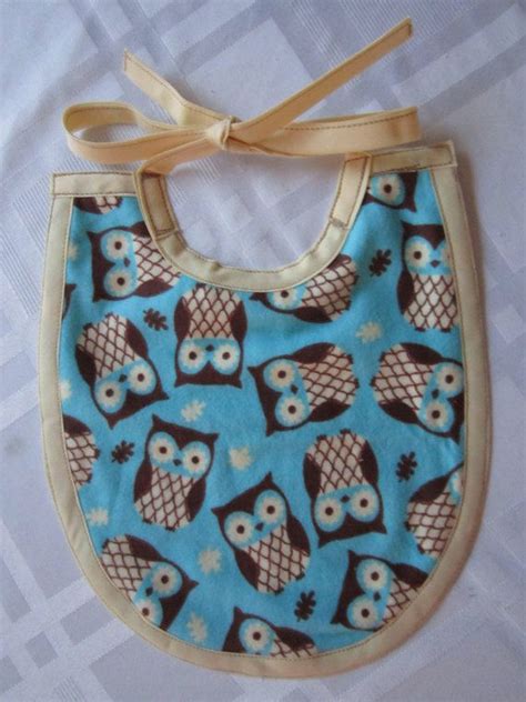Handmade Owl Baby Bib Fleece Blue Brown Tan Baby Bibs Baby Owls