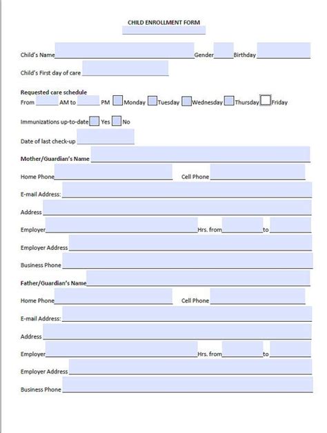 Printable Daycare Enrollment Form Pdf