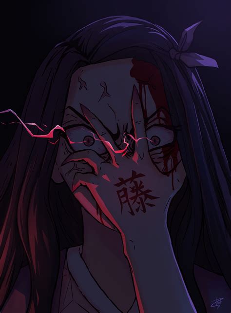 Wallpaper Kamado Nezuko Kimetsu No Yaiba Red Eyes Illustration Fan Art 1920x2601